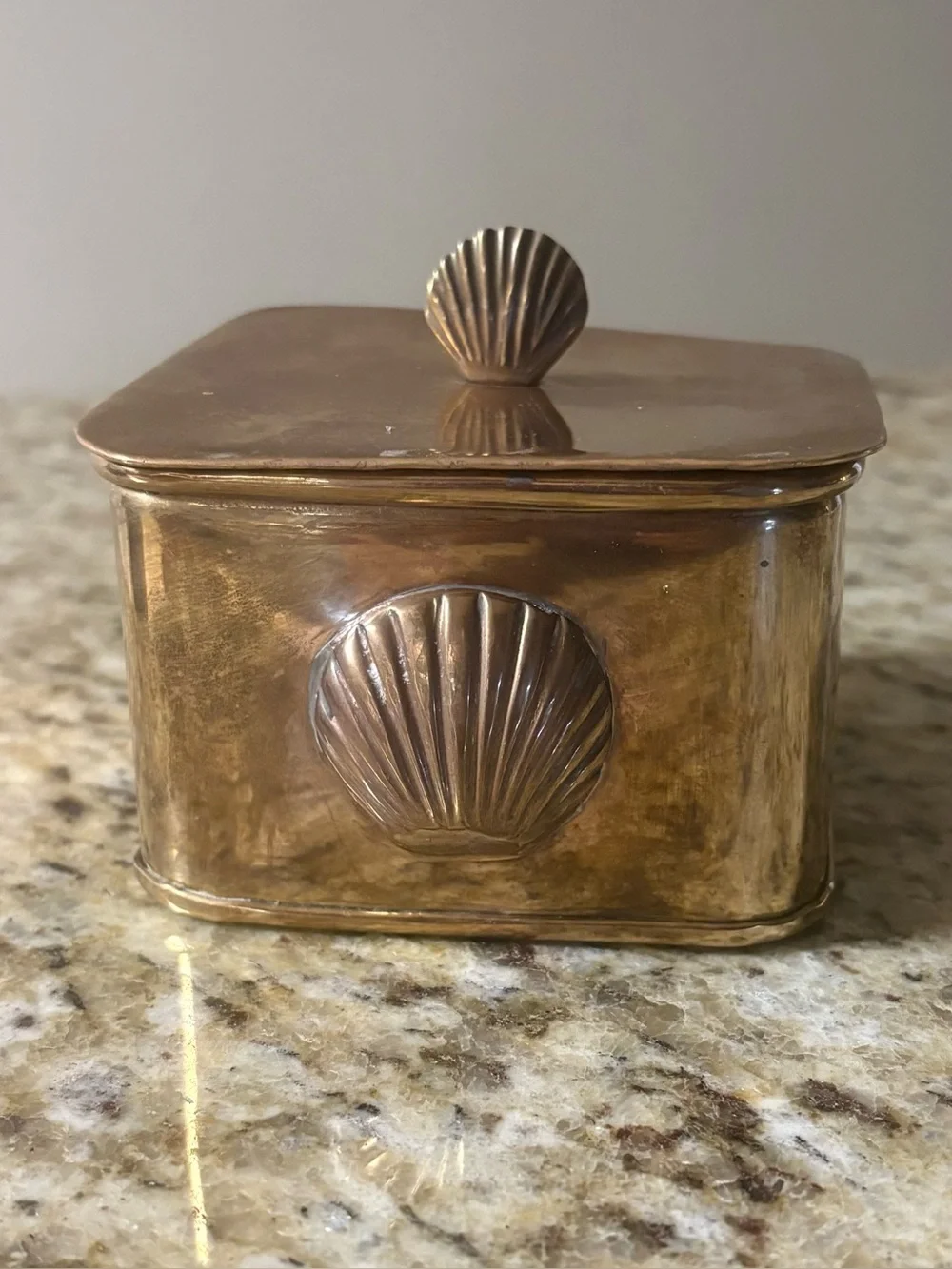 VTG Brass Shell Accent Box -Tone Decorative Trinket Box